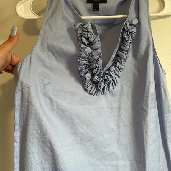 J. Crew Ruffled Top Sleeveless 4 Blue Cotton Lightweight Career Preppy Feminine - Picture 7 of 11